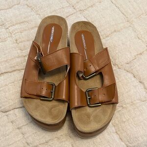 INTENTIONALLY BLANK Tan Leather Mules Platform